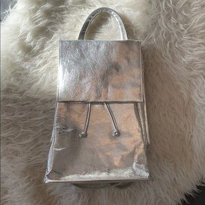TOPSHOP Silver Metallic Leather Backpack